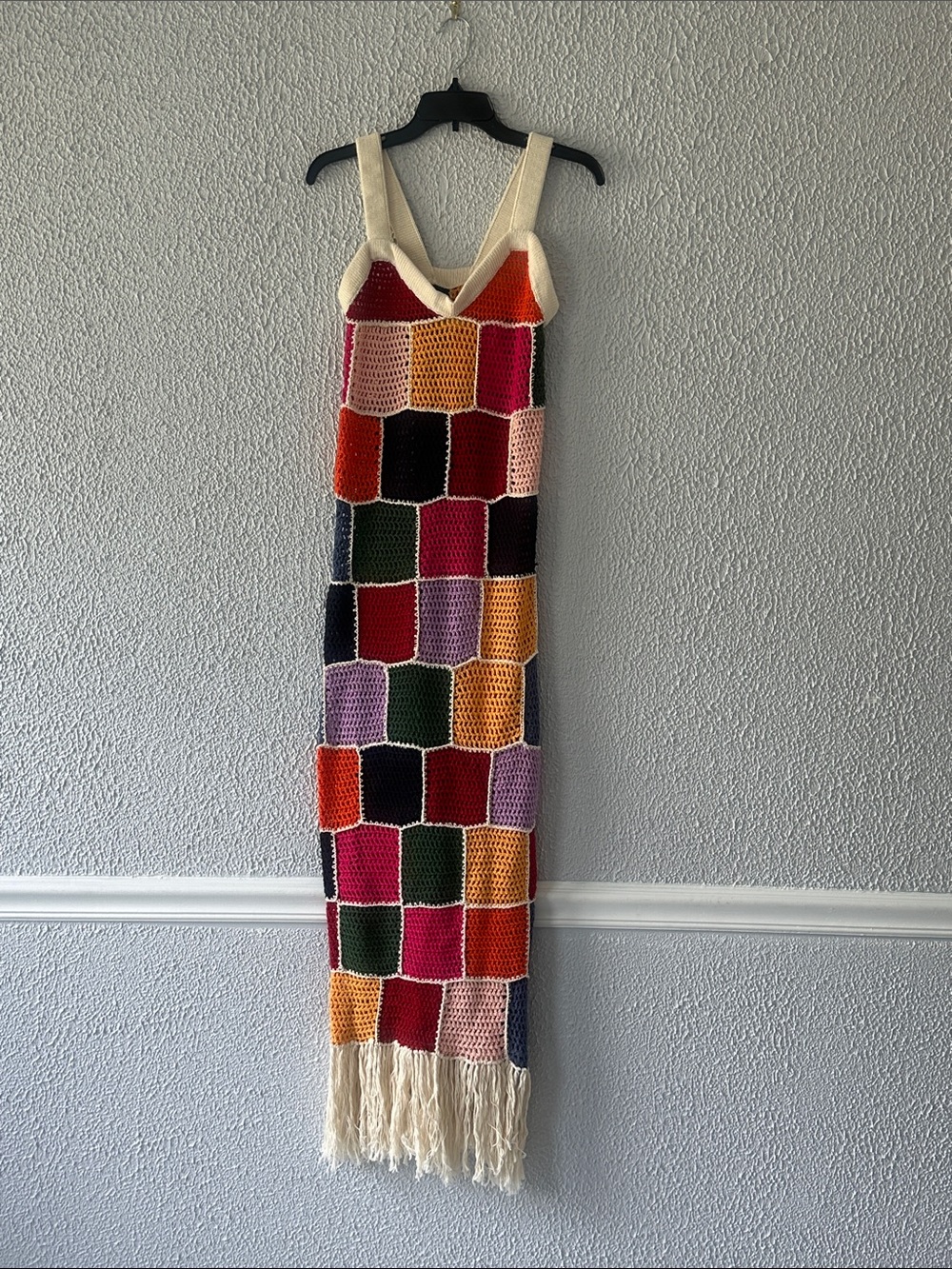 Carolina K Vera Crochet Dress Multicolor Crochet Maxi Dress with Fringe Trim - Picture 4 of 12